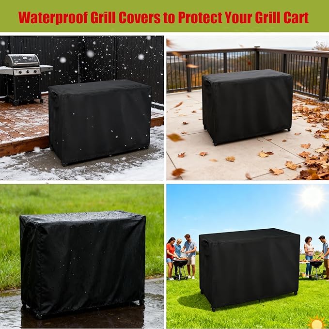 Grill Cart Cover, Outdoor Grill Stand Cover with UV Protection & Windproof Straps,Heavy Duty Covers for Most Standard Grill Carts/Pizza Oven Table -33" D x 31" W x 19" H
