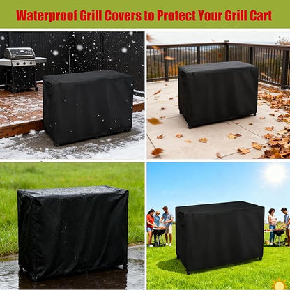 Grill Cart Cover, Outdoor Grill Stand Cover with UV Protection & Windproof Straps,Heavy Duty Covers for Most Standard Grill Carts/Pizza Oven Table -47.24" D x 27.55" W x 35.8" H