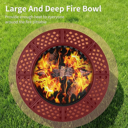 FDW 36 Inch Fire Pit with 2 Adjustable Grills, Wood Burning Outdoor Fire Pit with Lid, Poker & Waterproof Cover, 3-in-1 Fire Pit Table for BBQ, Bonfire & Patio Dining