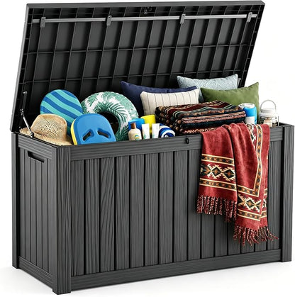 230 Gallon Large Outdoor Storage Box, UV Resistant Resin Deck Box, Hydraulic by KFY