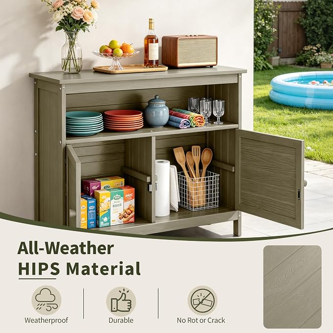 HIPS All-Weather Outdoor Storage Cabinet, Outdoor Sideboard - Image 3