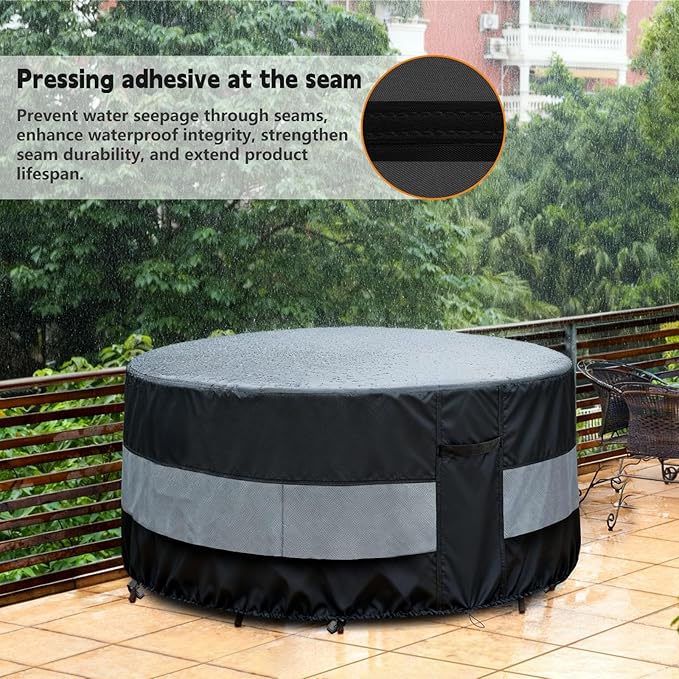 Round Patio Furniture Cover Black Grey Waterproof Up to 10000pa for 36 x 28 Inch Outdoor Round Dinner Table Covers