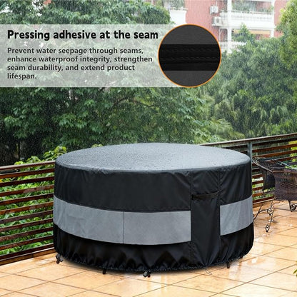 Round Patio Furniture Cover Black Grey Waterproof Up to 10000pa for 36 x 28 Inch Outdoor Round Dinner Table Covers