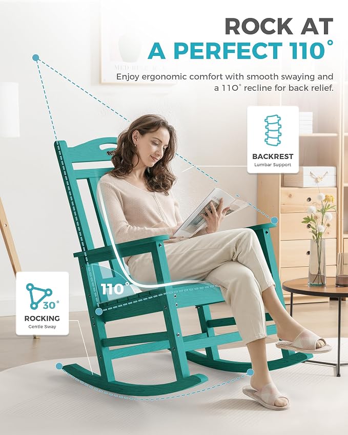 Oversized Outdoor Rocking Chairs Set of 6, 380lbs Heavy-Duty Large Patio Rocker - Image 4