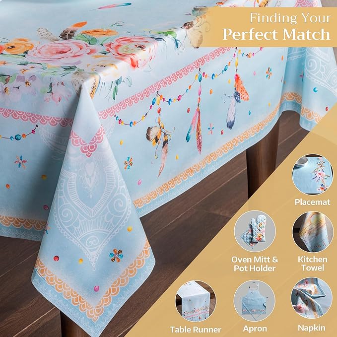 Maison d' Hermine Table Cloth Rectangle Table 100% Cotton 60 x 108 Inches Tablecloth Reusable Decorative Everyday Use for Dining Room, Farmhouse, Home, Party, Festive & Wedding Spring Summer - Ibiza