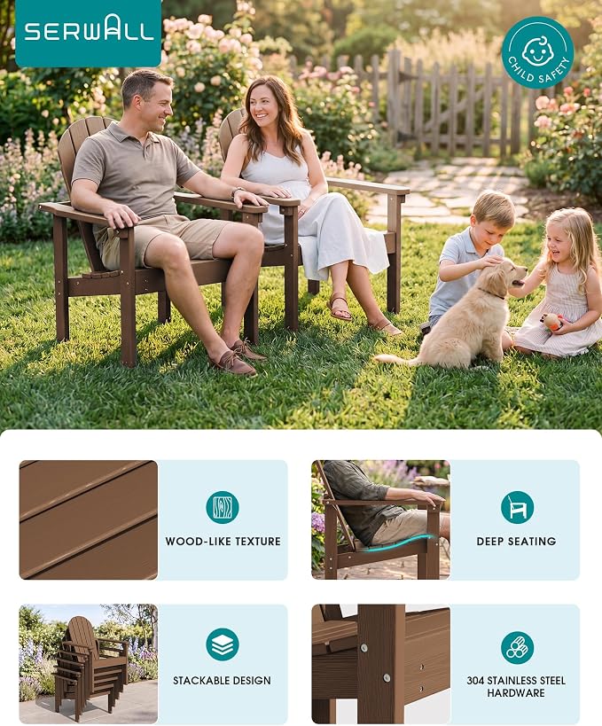 SERWALL HDPE Stackable Adirondack Chair, Space-Saving - Image 5