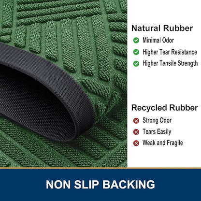 Smiry Half Circle Front Door Mat Outside Entrance, Heavy Duty Outdoor Indoor Natural Rubber Doormat, Non Slip, Trap Dirt and Moisture, Easy Clean, Low Profile Patio Porch Entryway Mat, 29.5x17, Green