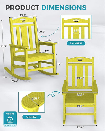 Oversized Outdoor Rocking Chair, 380lbs Heavy-Duty Large Patio Rocker, Weather - Image 3