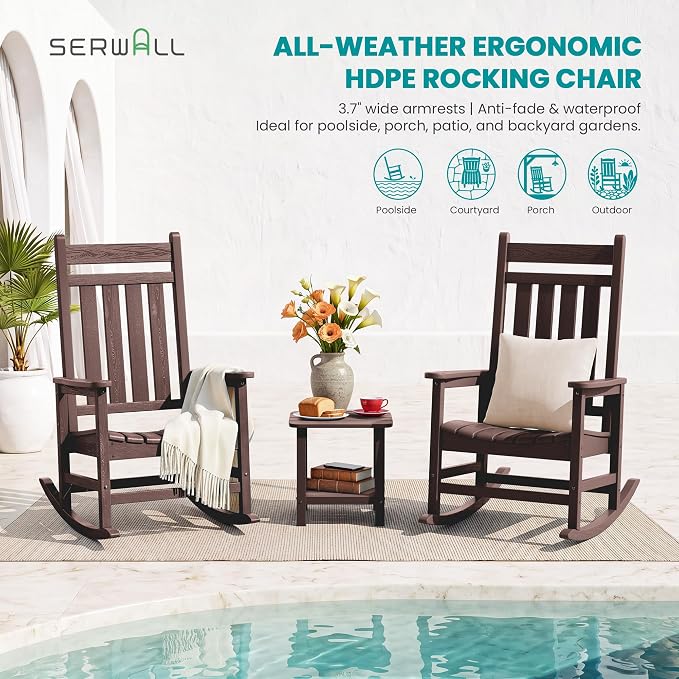 SERWALL Outdoor Rocking Chair Set of 2, Oversized Rocker - Image 5