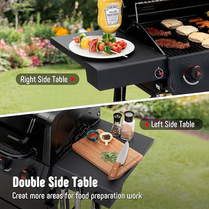 4 Burner Gas Grill, 36,000 BTU Outdoor BBQ Grill with Side Table for Outdoor Cooking & Backyard Barbecue, Premium Enameled Coated Chamber Body with Porcelain-Enameled Grates, Black
