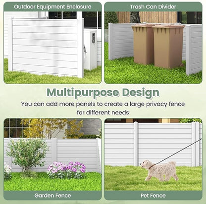 Giantex 2 Panels Air Conditioner Fence, 48''W x 36''H Outdoor Privacy Screen with 3 Stakes, Decorative Trash Can Enclosure, PVC Vinyl Freestanding Fences for Garden Lawn AC Unit Pool Pump, White