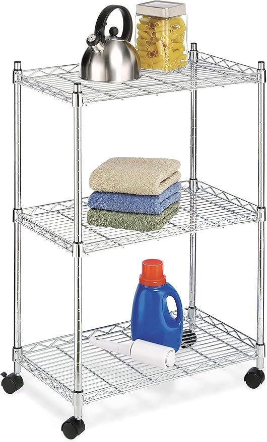 Whitmor Rolling 3 Shelf Cart, Chrome