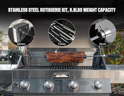 Monument Grills Larger 4-Burner Propane Gas Grills Stainless Steel with Rotisserie Kit(2 Items)