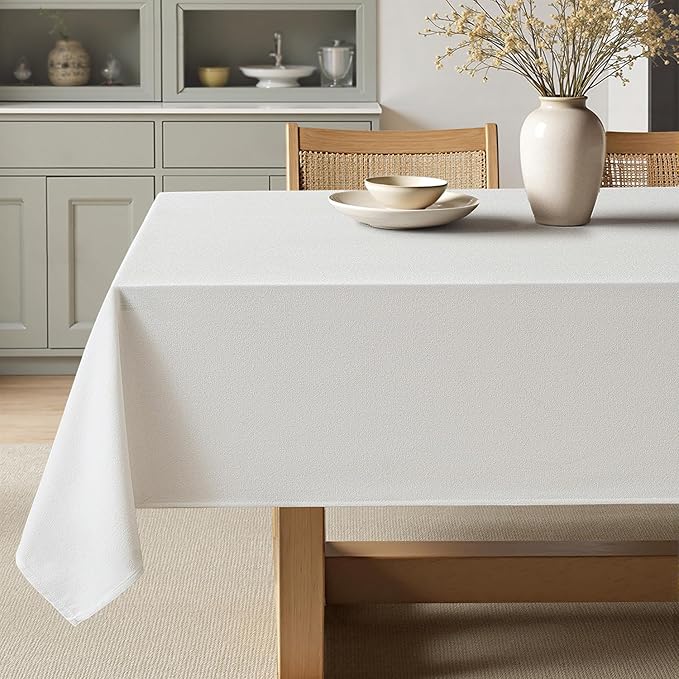 MIULEE White Linen Polyester Tablecloth 60x104 Inch Spring Rectangle Table Cloth Waterproof,Stain Resistant & Wrinkle Resistant for Dining Party Wedding
