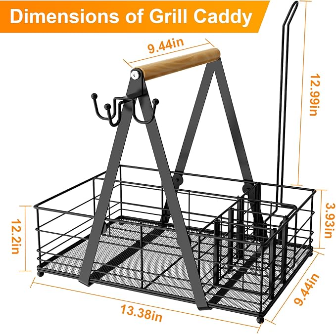 Grill Caddy, BBQ Caddy for Outdoor Grill with Paper Towel Holder, Picnic Utensil Caddyfor Outdoor Kitchen, RV, Patio, Tailgate, Camping Essentials, Grilling Gifts for Men, Barbecue Tool Sets