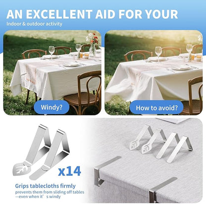 14 Pack Tablecloth Clips, Heavy Duty Metal Picnic Tablecloth Holders Clips Outdoor, Stainless Steel Windproof Table Cloth Holder Clips, For Graduation Party, Restaurant Parties, Weddings, Camping