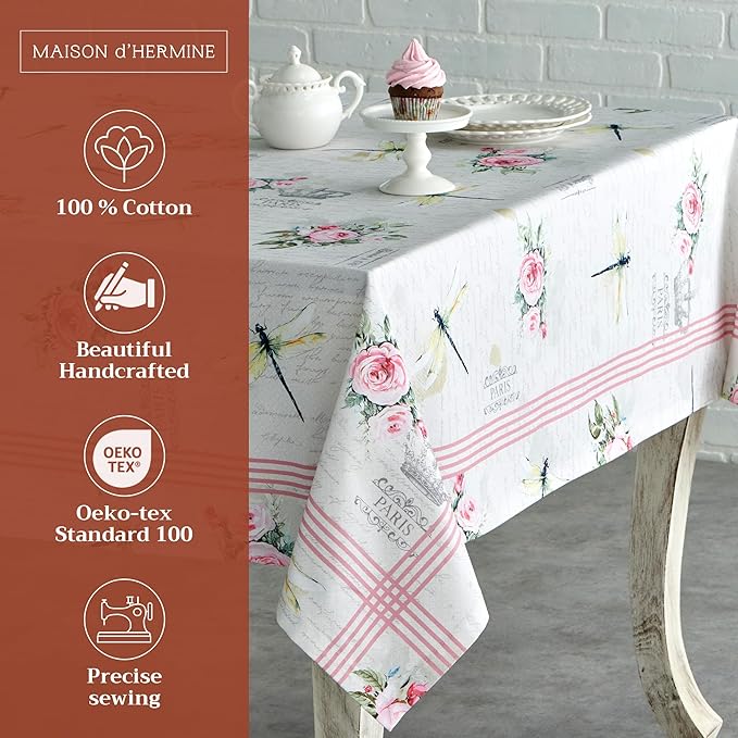 Maison d' Hermine Table Cloth Square Table 100% Cotton 54 x 54 Inches Tablecloth Reusable Decorative for Dining Room, Farmhouse, Home, Party, Festive & Wedding Spring Summer - Champ De Mars