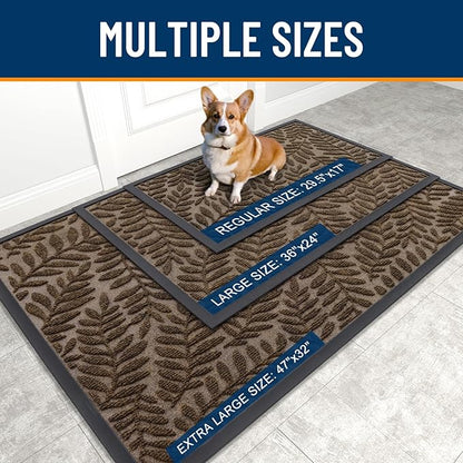 OLANLY Door Mat Indoor Outdoor Entrance, 47x32, Waterproof All-Weather All-Season Doormat, Sturdy Natural Rubber, Stain and Fade Resistant, Low Profile, Easy Clean Patio Entryway Mat, Medium Brown
