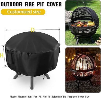 POMER Patio Fireplace Cover, Round Fire Pit Cover for 40 Inch Outdoor Fireplace Waterproof Heatwave Fire Bowl Cover Round -40"D x 20"H