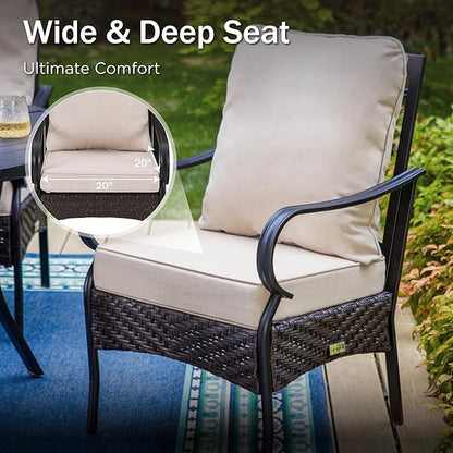PHI VILLA Outdoor Dining Set for 6, All-Weather Patio Table and Chairs Set for 6, Heavy Duty Rectangle Patio Table Set for Deck, 6 Extra Large Outdoor Stationary Dining Chairs with Thick Cushions