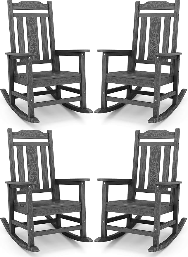 SERWALL HDPE Oversized Outdoor Rocking Chairs Set of 4, Patio Rocker, All by SERWALL