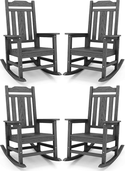 SERWALL HDPE Oversized Outdoor Rocking Chairs Set of 4, Patio Rocker, All by SERWALL