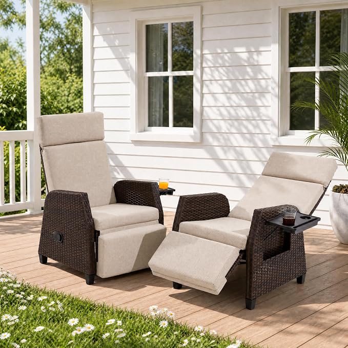 Outdoor Recliner for Patio, 180° Simultaneous Recline, Adjustable Back & by Unknown