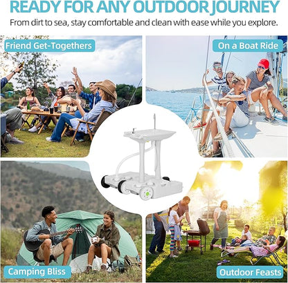 YITAMOTOR 30L Portable Camping Sink, Portable Hand Washing Station 30L Sewage Tank with Large Wheels, Foot Pump, Towel Holder, Soap Dispenser for Outdoors, Garden, Camping, Worksites, Camping Events