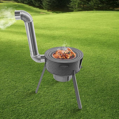 Portable Wood Burning Camping Stove with Grill,Outdoor Camping Stove with 3 Wok Rings 14.96/16.9/18.9 Inch,19.68" Height Freestanding Grills for Backyard, Outdoor Cooking
