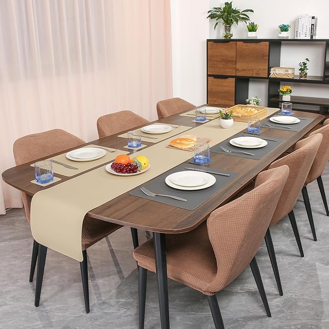 Myir JUN Table Runner Double Sided Vinyl Runner Table 55 Inch Long Runner for Table Washable Waterproof Non-Slip for Home Decorations Gray Wheat,12 x 55 inch
