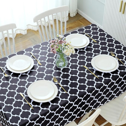 Romanstile Rectangle Plastic Tablecloth, 100% Waterproof Oil-Proof Checkered PVC Table Cloth, Heavy Duty Vinyl Table Cover for Dining, Camping, Picnic, Outdoor - 54 x 78 Inch, Moroco Black