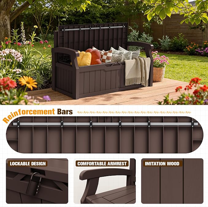 JUMMICO 80 Gallon Resin Outdoor Storage Bench - Image 5