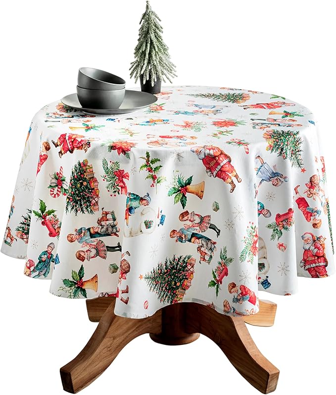 Maison d' Hermine Table Cloth Round Table 100% Cotton 63 Inches Fall Tablecloth Reusable Everyday Use for Thanksgiving Christmas Decorations Dining Farmhouse Party (Chromo)