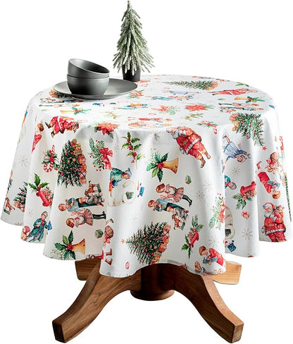 Maison d' Hermine Table Cloth Round Table 100% Cotton 63 Inches Fall Tablecloth Reusable Everyday Use for Thanksgiving Christmas Decorations Dining Farmhouse Party (Chromo)