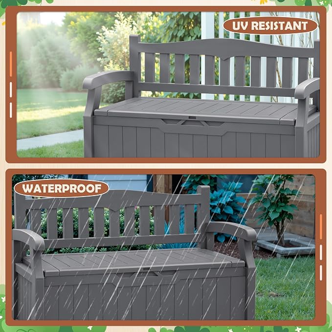 JUMMICO 80 Gallon Resin Outdoor Storage Bench Waterproof, Deck Box | Large Deck - Image 5