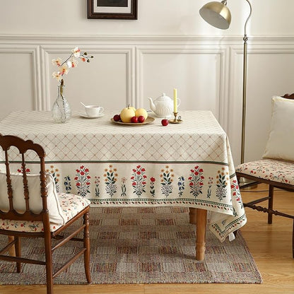 ISAENNE Designer Vintage Linen Floral Long Rectangle Tablecloth,Fall Colorful Modern Table Cloth,Anti-Wrinkle Decor Tablecloths for Dining Thanksgiving Kitchen Christmas,63"*94"-Bertina E