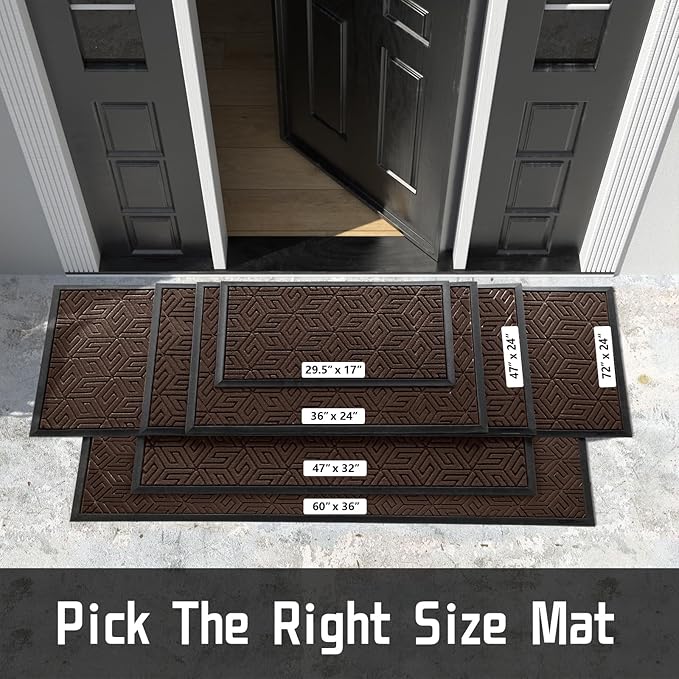 Yimobra Large Door Mat 47x24, All-Weather Waterproof Outdoor Mats for Front Door, Non Slip Rubber Doormat for Patio Proch Outside Entryway Indoor, Brown