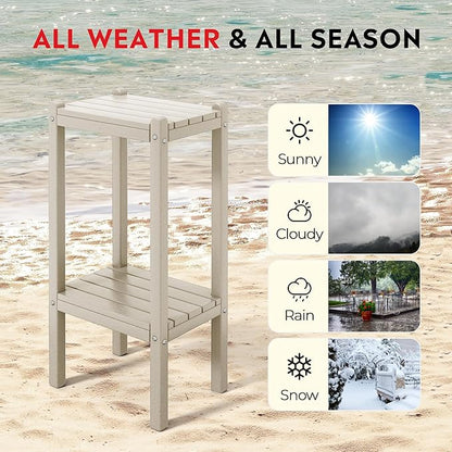 Costaelm Paradise 36"" Outdoor Adirondack HDPE 2-Tier Patio Side Table, Sand, COS02991