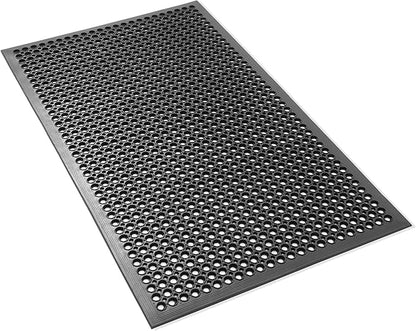 GRIDMANN Rubber Floor Mat, 36" x 60" Anti-Fatigue Drainage Mat, Non-Slip and Grease Resistant for Restaurants, Commercial Kitchens, Bar Floors, Black