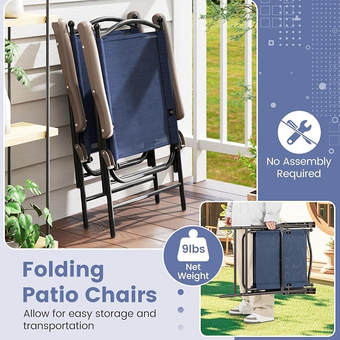 GIANTEX Set of 2 Patio Folding Chairs, Outdoor Patio Dining Chairs w/Armrest - Image 5