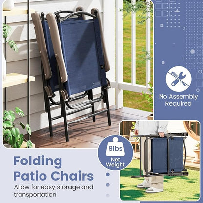 GIANTEX Set of 2 Patio Folding Chairs, Outdoor Patio Dining Chairs w/Armrest - Image 5