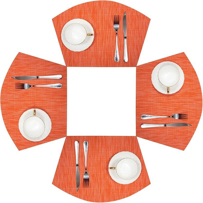 SHACOS Small Round Table Placemats Set of 4 Wedge Placemats Heat Resistant Woven Vinyl Table Mats Wipe Clean (4, Orange)