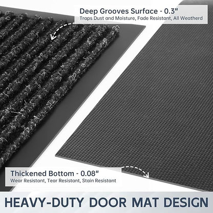 Front Door Mat, 48" x 36" Heavy Duty Indoor Outdoor Doormat, Non-Slip Welcome Mats for Entryway, Rubber Backing Low Profile Commercial Door Mats, Black Stripe