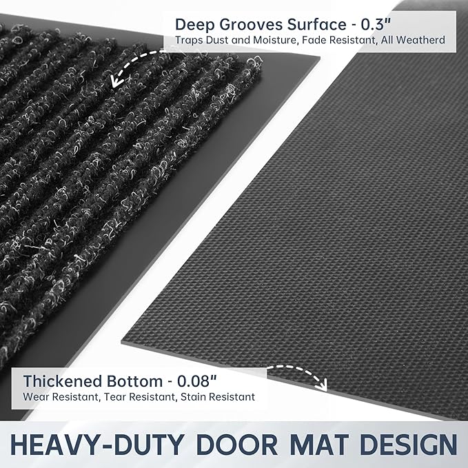 Front Door Mat, 96" x 48" Heavy Duty Indoor Outdoor Doormat, Non-Slip Welcome Mats for Entryway, Rubber Backing Low Profile Commercial Door Mats, Black Stripe