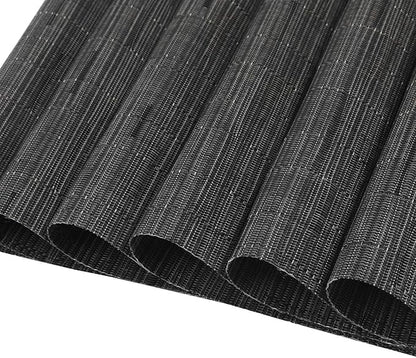 SHACOS Small Round Table Placemats Wedge Placemat Set of 4 Non Slip Heat Resistant Woven Vinyl Table Mats Wipe Clean Indoor Outdoor (4, Black Gray)