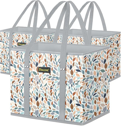 BALEINE 3Pk Reusable Grocery Bags, Foldable Shopping Bags for Groceries with Reinforced Bottom & Handles (Mosaic)