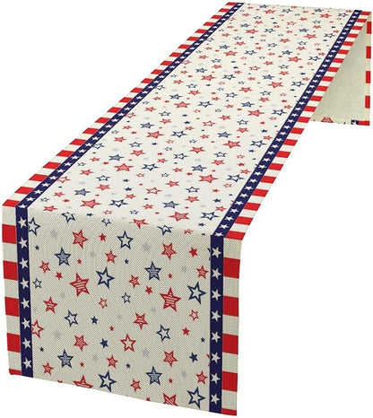 4th of July Table Runner, America Memorial Day Independence Day Stripe Stars Patriotic Table Runner for Home Kitchen Dining Indoor Holiday Farmhouse 13x60in