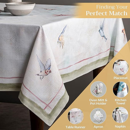 Maison d' Hermine Table Cloth Rectangle Table 100% Cotton 70 x 120 Inches Tablecloth Reusable Decorative for Dining Room, Farmhouse, Home, Party, Festive & Wedding Spring Summer - Flying Birds