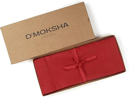D'Moksha Homes Linen Bright Red Table Runner 120 Inches Long - 100% Pure Linen Dining Table Runner 14 x 120 Inch for Valentines, Holiday - Machine Washable