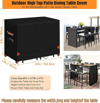 Kovshuiwe 60" L x 41" W x 41" H Bar Height Patio Table Dining Covers 600D Oxford Fabric Waterproof 60 Inch Square Patio Bar Height Table & Chair Cover, Black